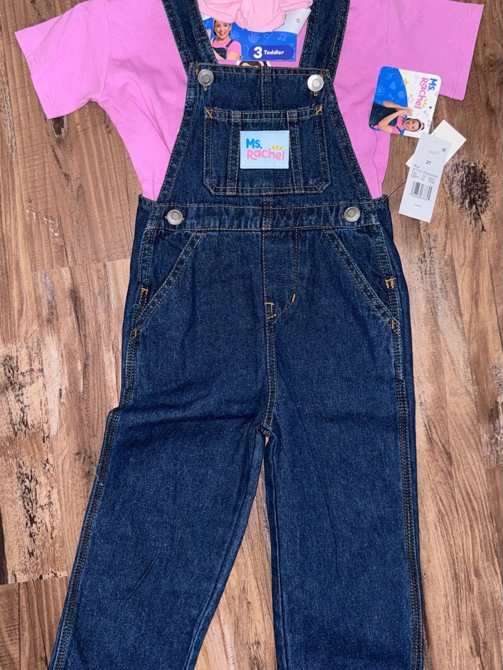 Ms Rachel Dark Blue Denim Overalls with Pink/Purple Tee and headband